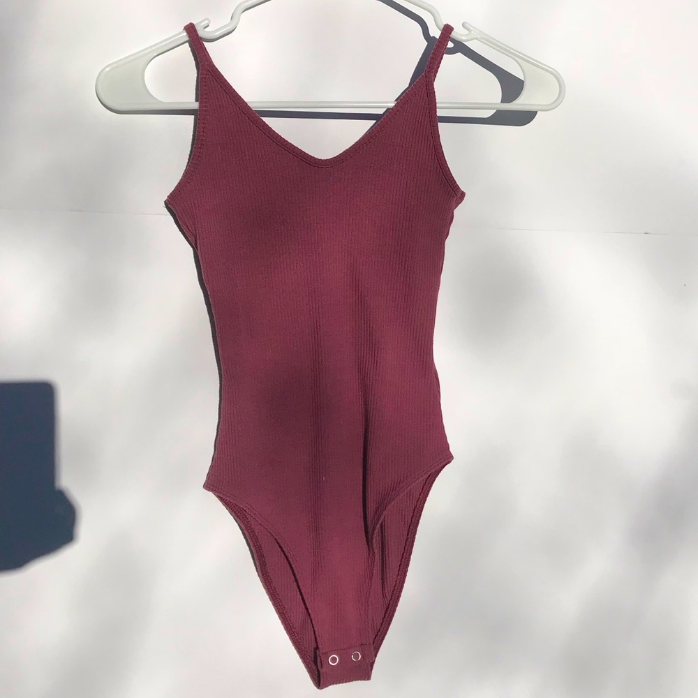 Pink Ribbed V-Neck Body Suit